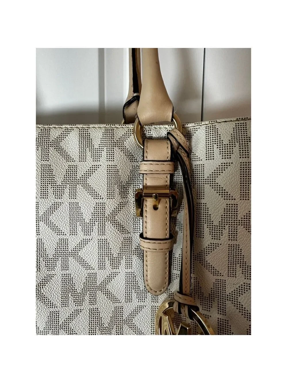 Women's Michael Kors White & Beige Monogram Tote Bag, One Size